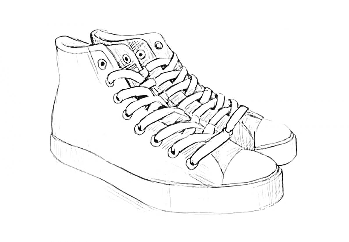 На раскраске изображено: Кеды, Обувь, Шнуровка, Спортивная обувь, Иллюстрация