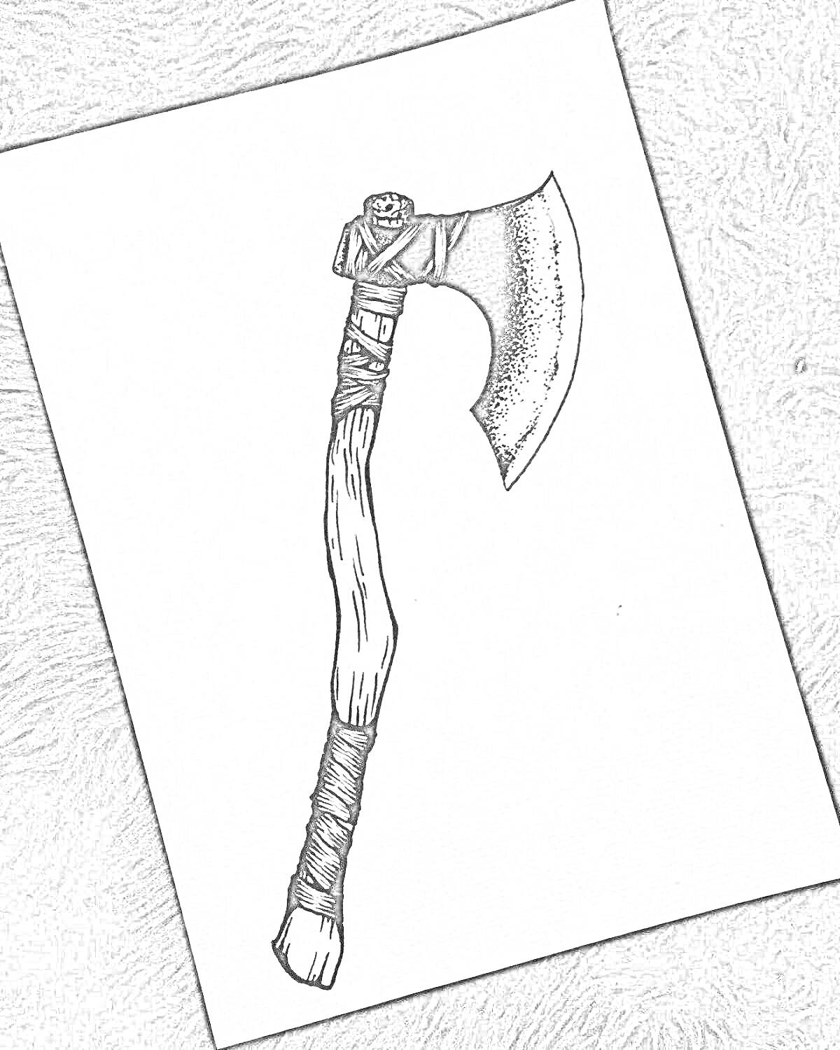 На раскраске изображено: Деревянная рукоятка, Лезвие, Инструмент, Оружие