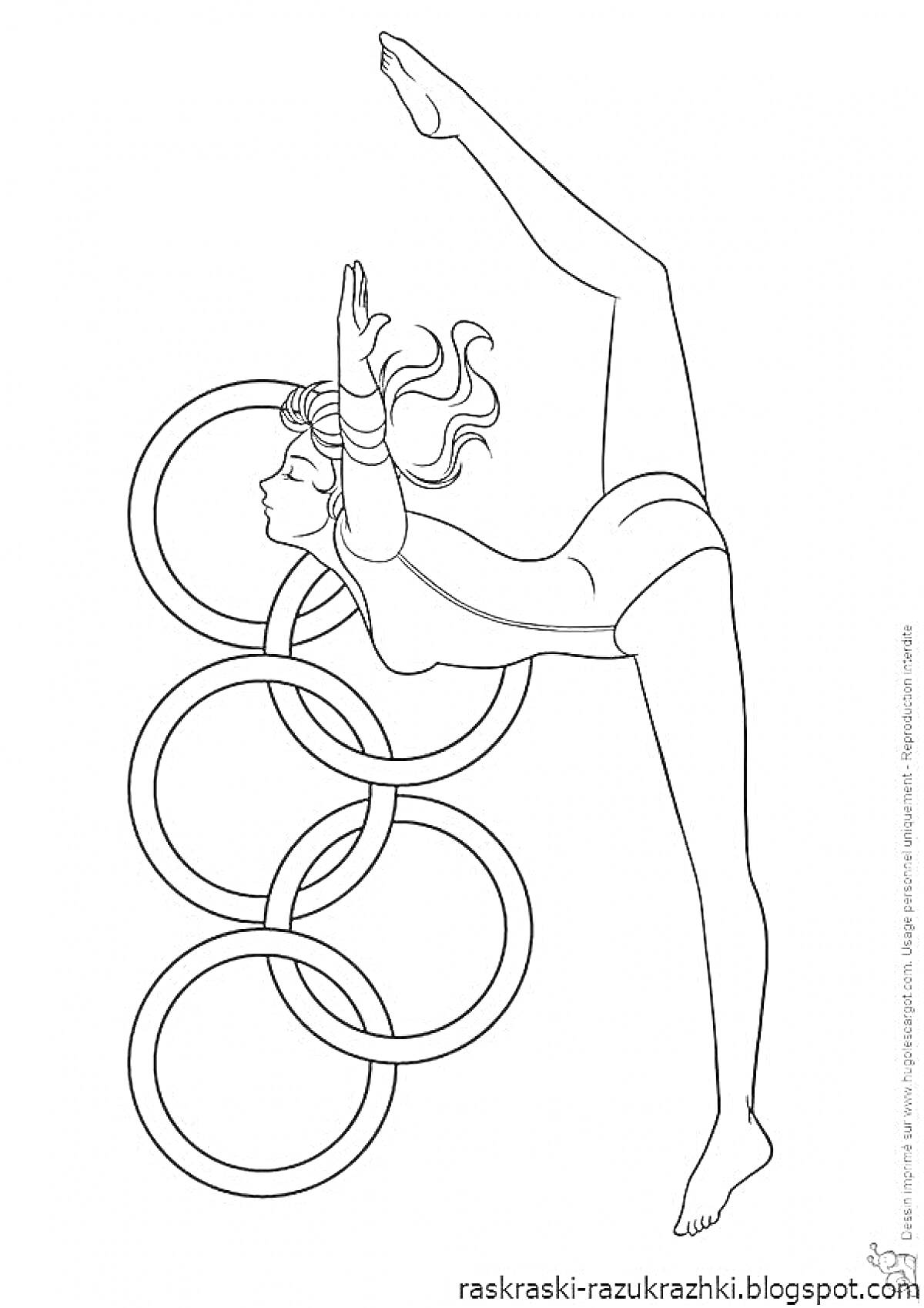 Раскраска Гимнастка в упражнении с обручем