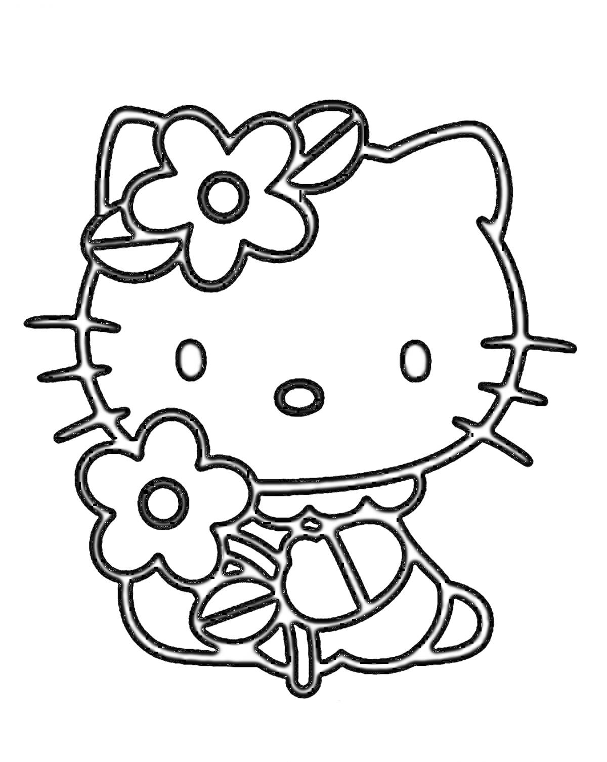 Hello Kitty с цветами на голове и в руке