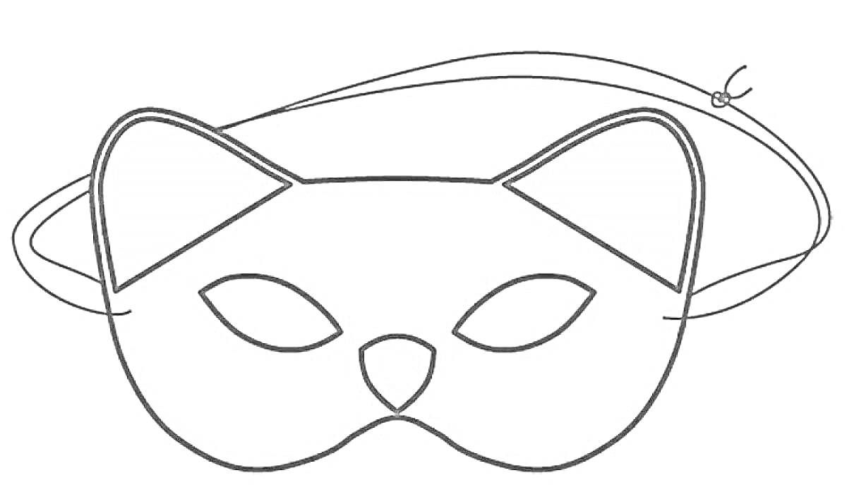 Раскраска Маска для сна в форме кошачьего лица с ушками и резинкой