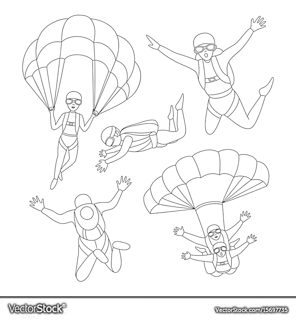 На раскраске изображено: Парашют, Полет, Авиация, Приключения, Воздушный спорт