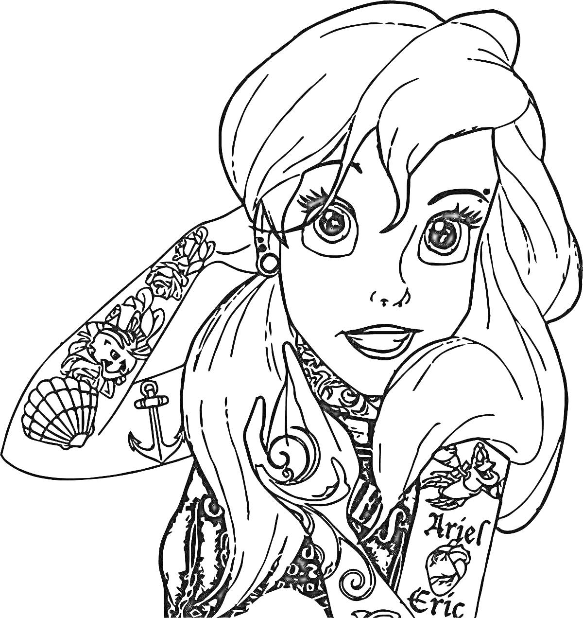 Раскраска Девушка с татуировками и пирсингом