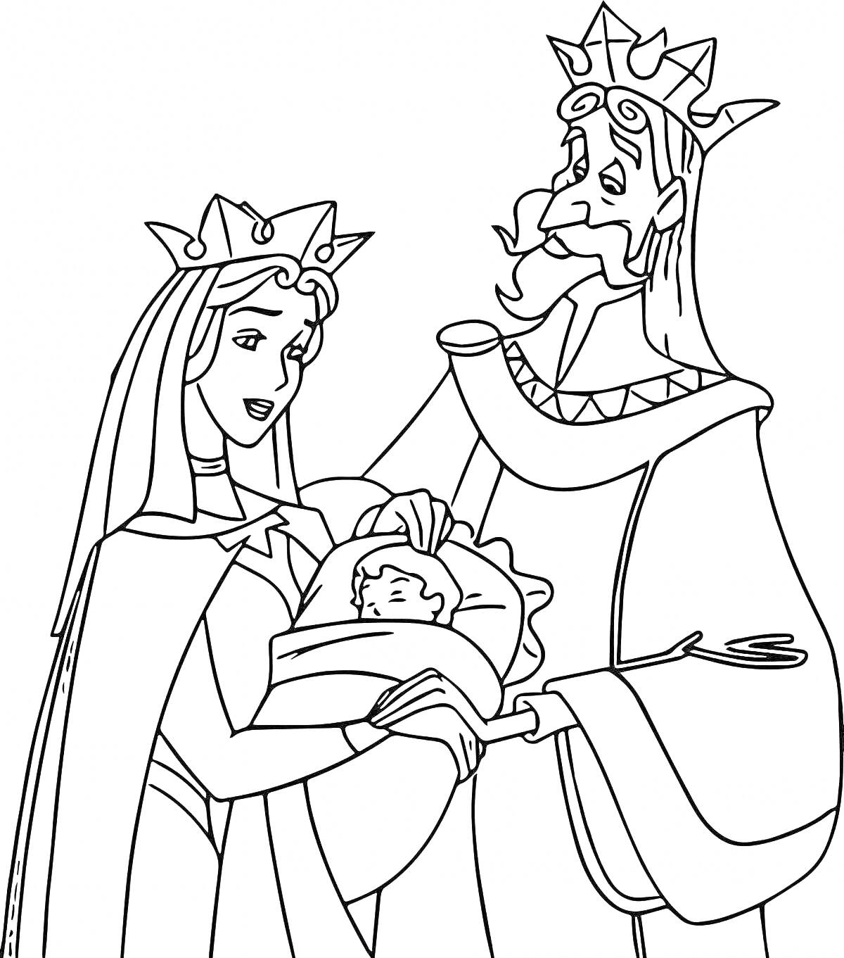 Раскраска Король и королева с младенцем