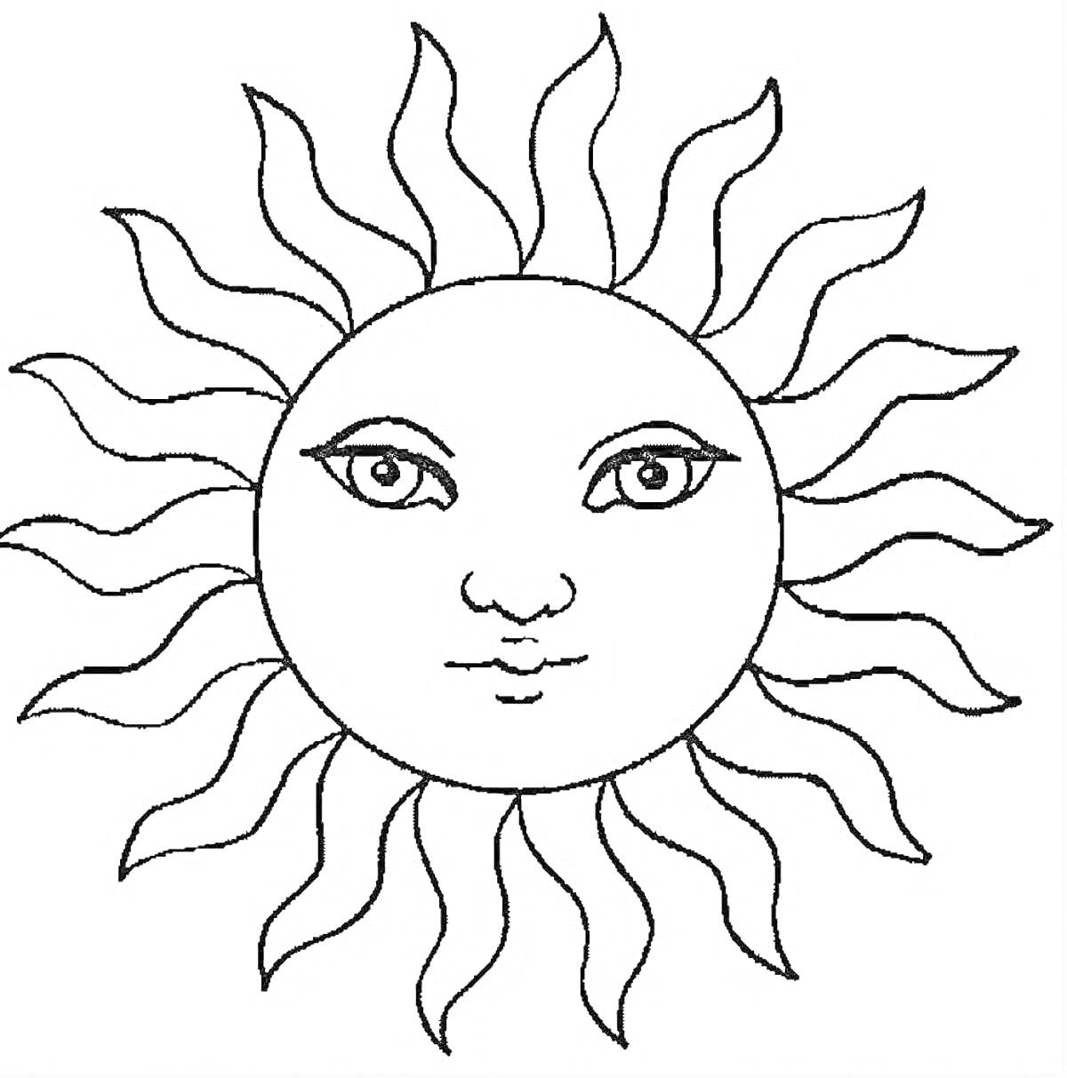 Раскраска Солнце с лицом и лучами