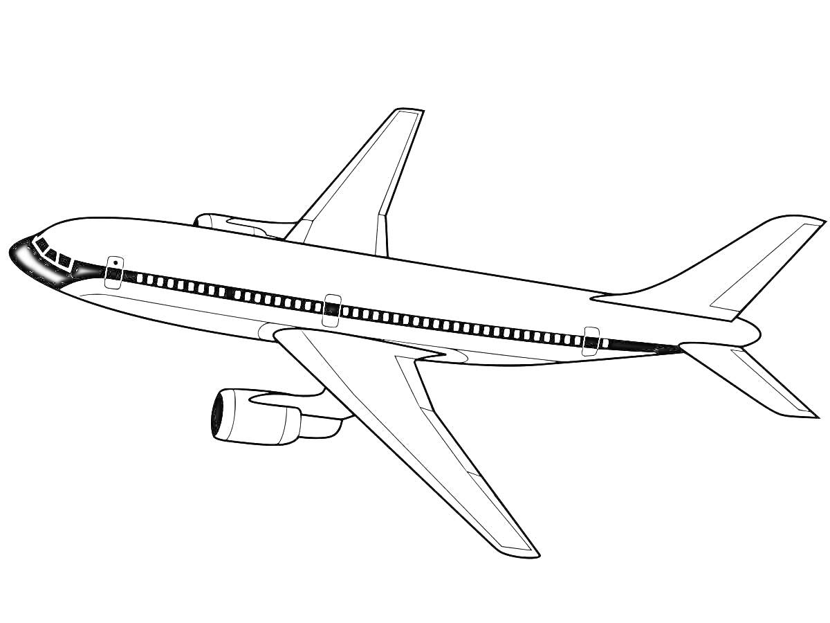 Боинг с фюзеляжем, крыльями, окнами, и двигателями на крыльях