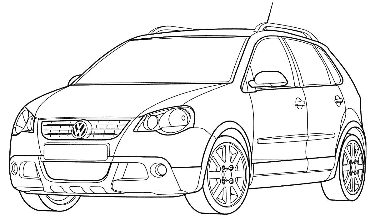 Раскраска Volkswagen, автомобиль, вид спереди-сбоку