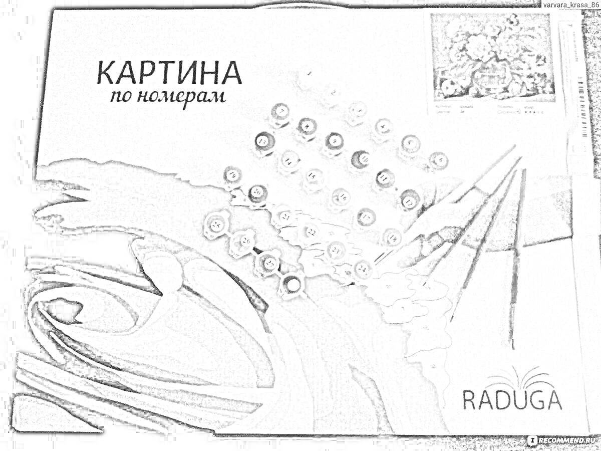 Раскраска Картина по номерам фирмы RADUGA с комплектом красок и кистей, цветочный рисунок