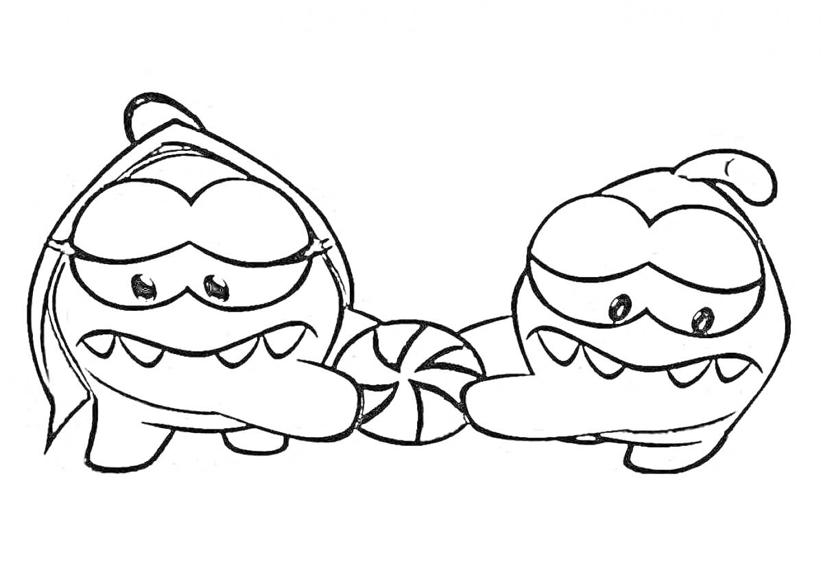 Раскраска Два мультяшных персонажа с леденцом