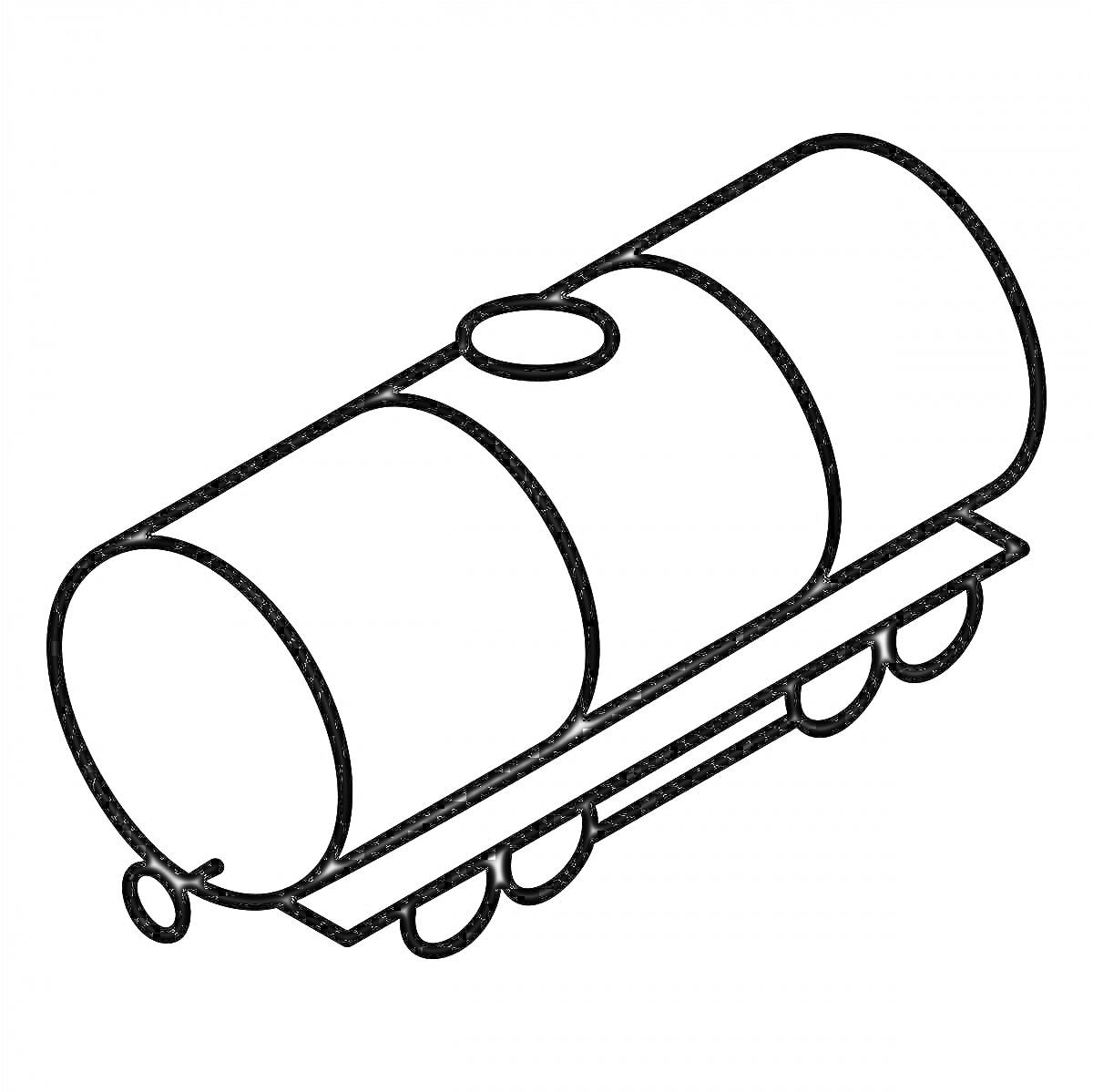 На раскраске изображено: Цистерна, Колёса, Крышка, Железная дорога, Транспорт
