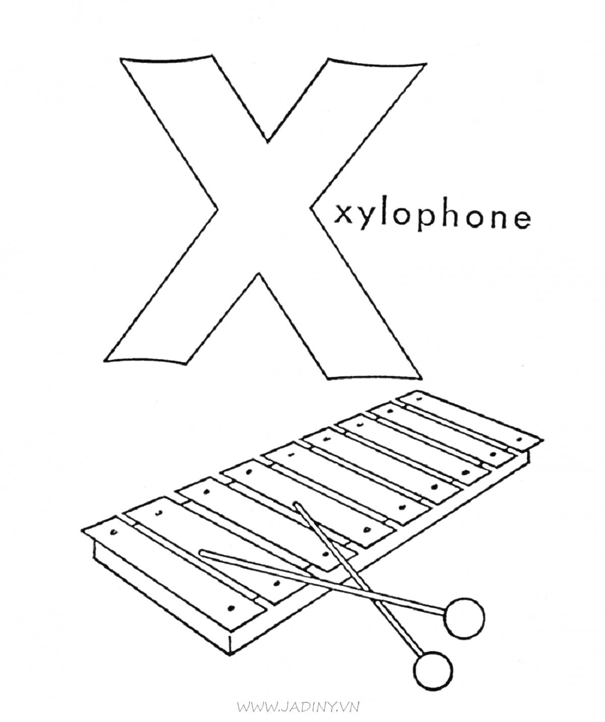 Раскраска Буква X и ксилофон
