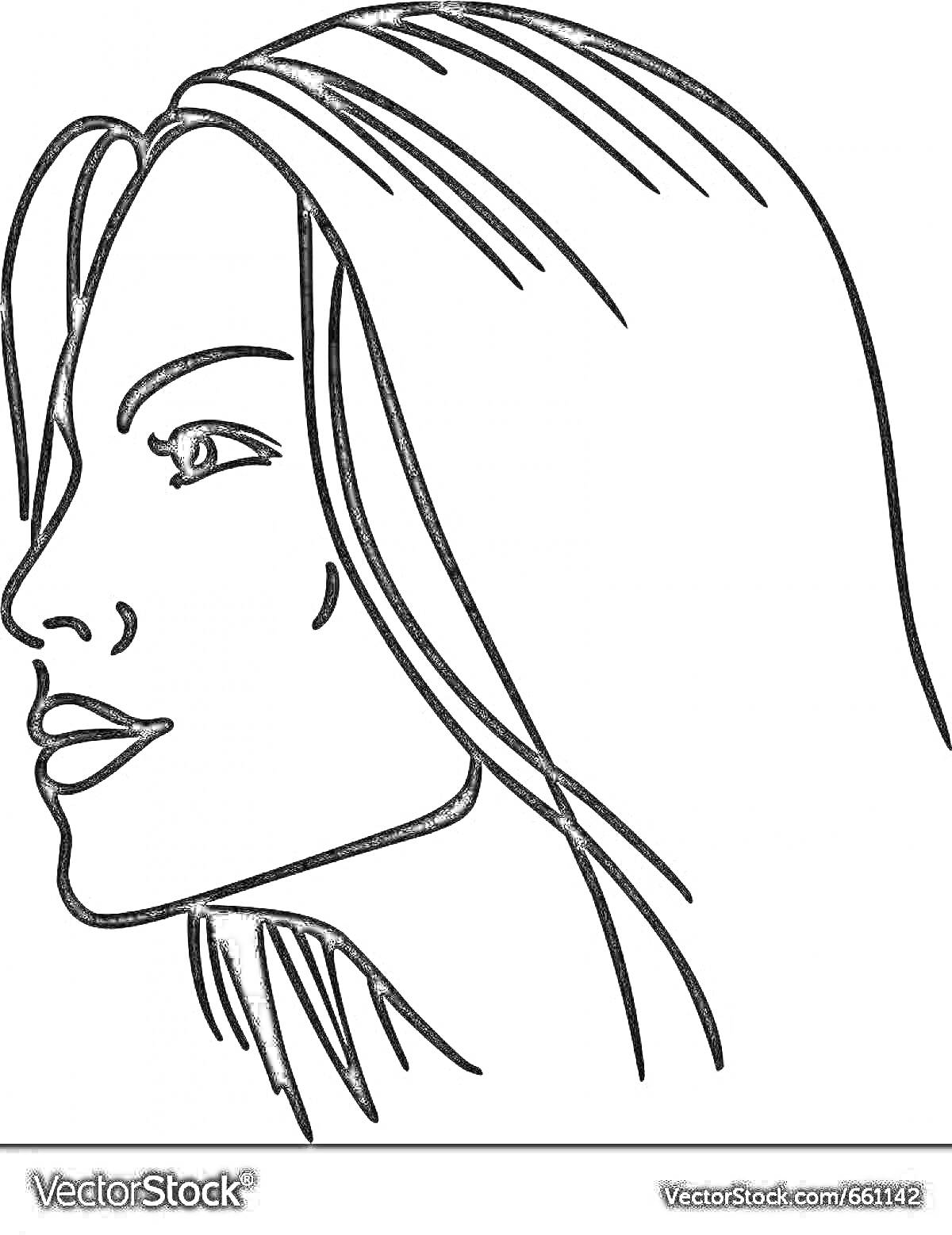 Раскраска Профиль лица девушки с длинными волосами