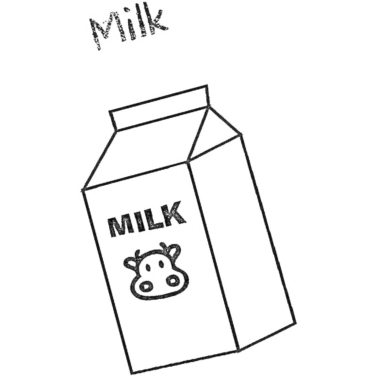 На раскраске изображено: Молоко, Упаковка, Корова, Напиток, Еда