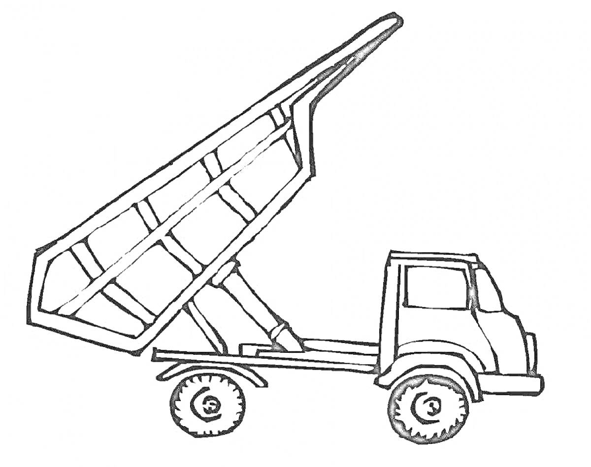 Раскраска Самосвал с поднятым кузовом, готовый к разгрузке