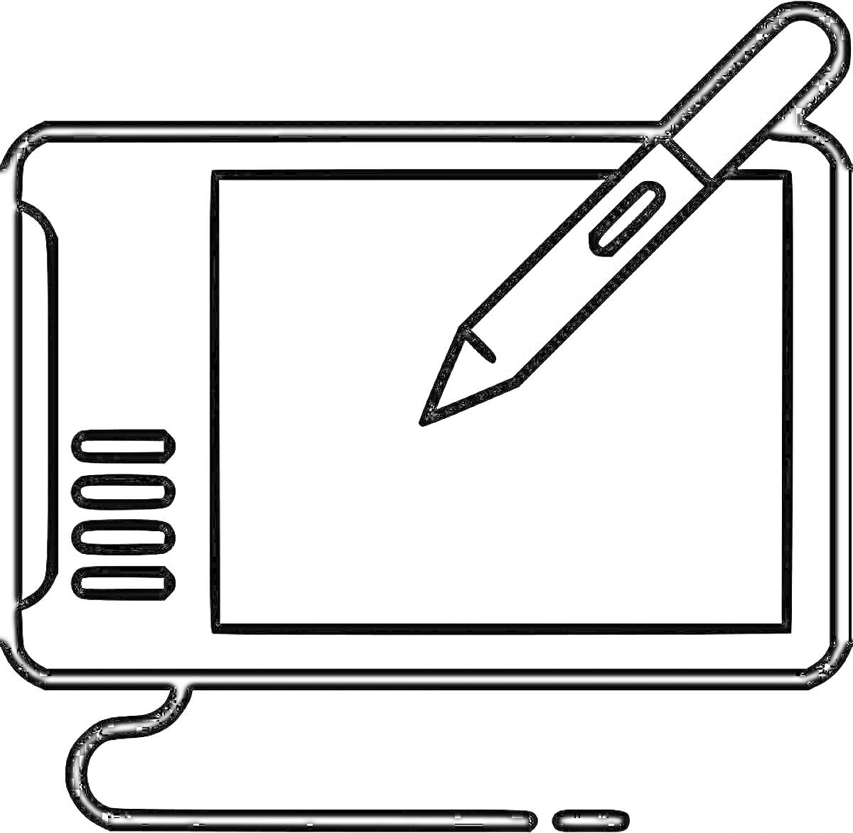 Раскраска Графический планшет с пером на шнуре и кнопками