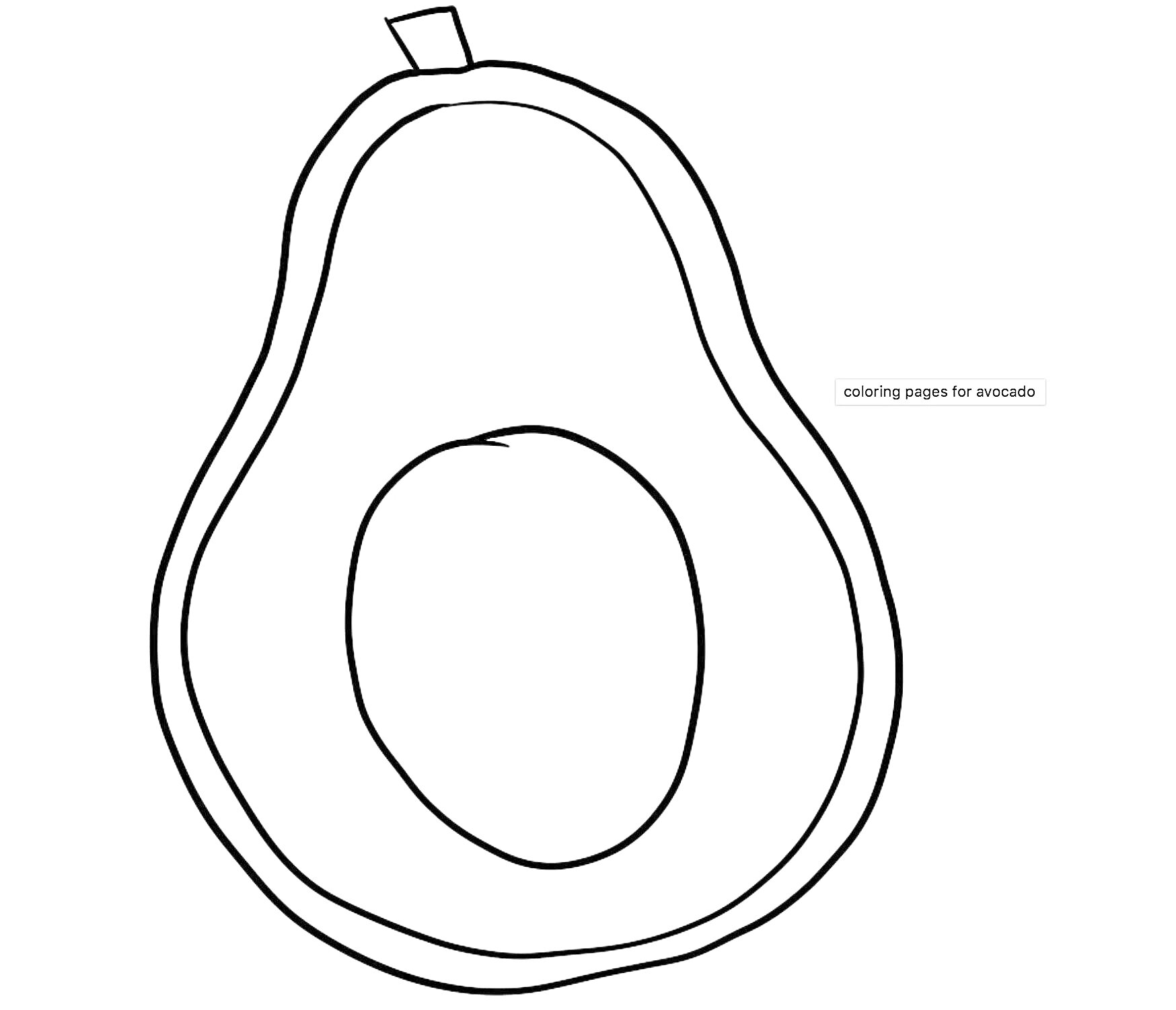 На раскраске изображено: Авокадо, Половинка, Фрукты, Еда, Для детей