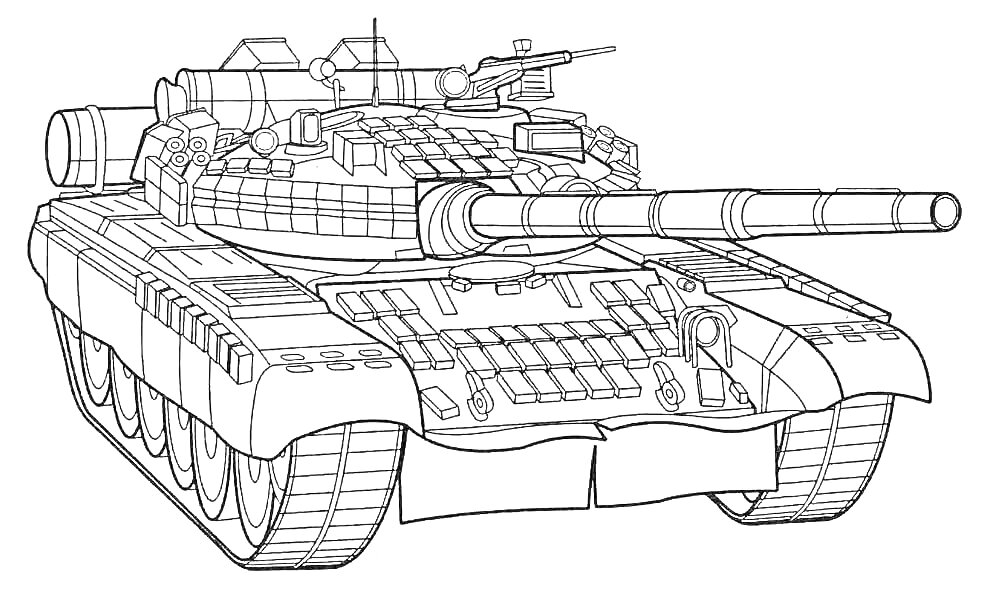 Военный танк с пушкой, броня и гусеницы