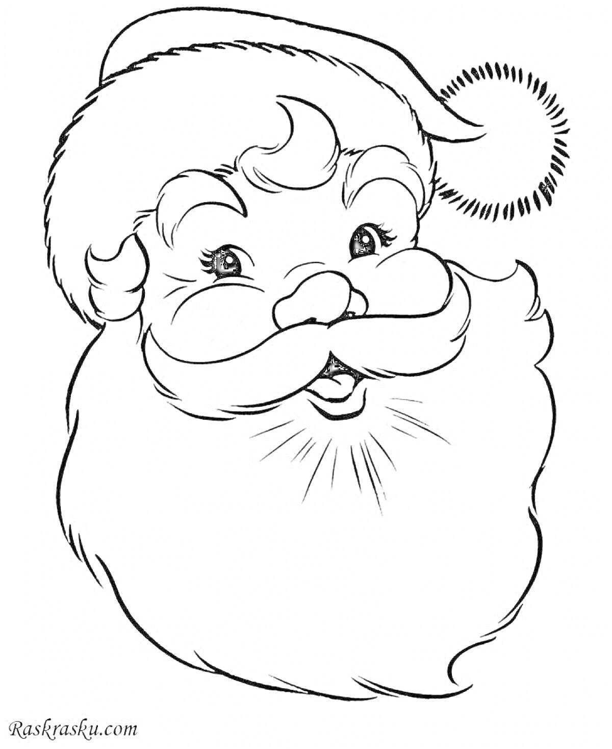 На раскраске изображено: Дед Мороз, Санта клаус, Новый год, Зима, Рождество, Шапка, Борода, Крупный план
