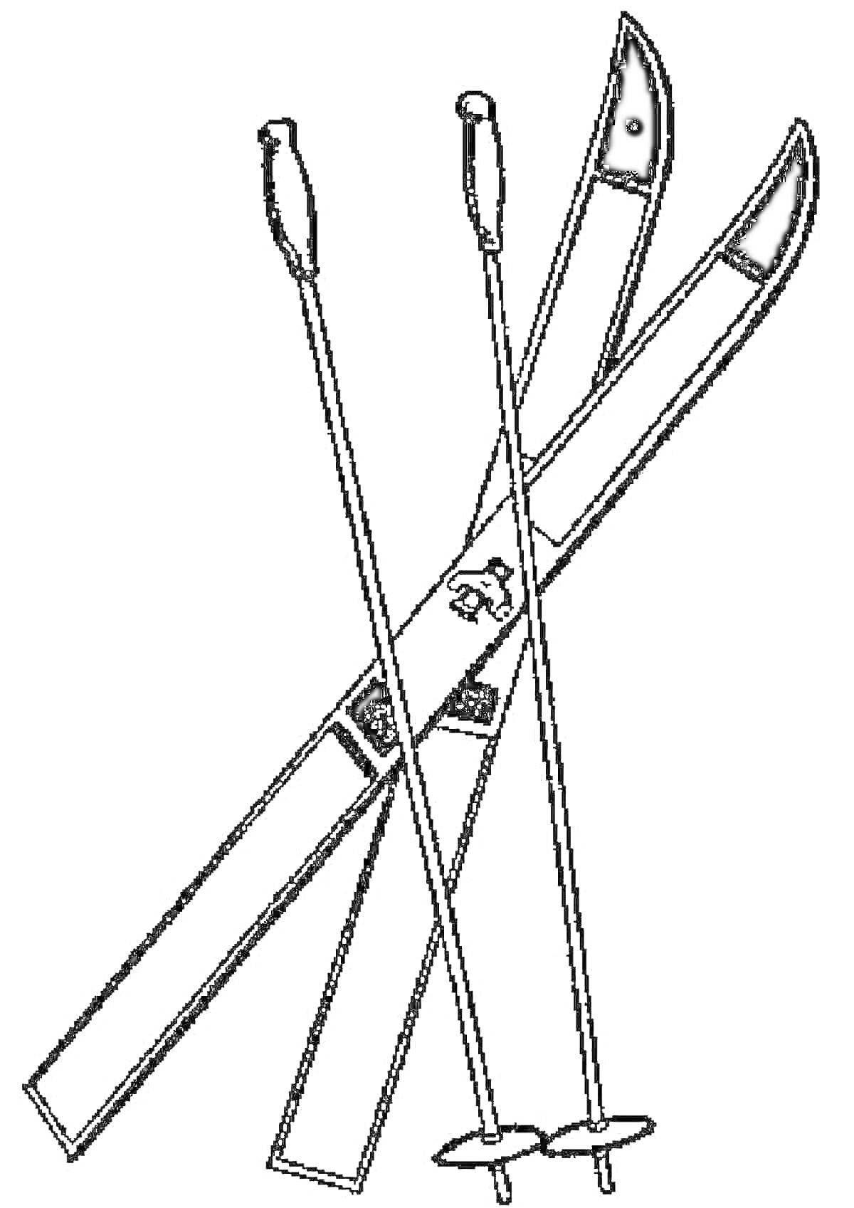 Раскраска Лыжи и лыжные палки