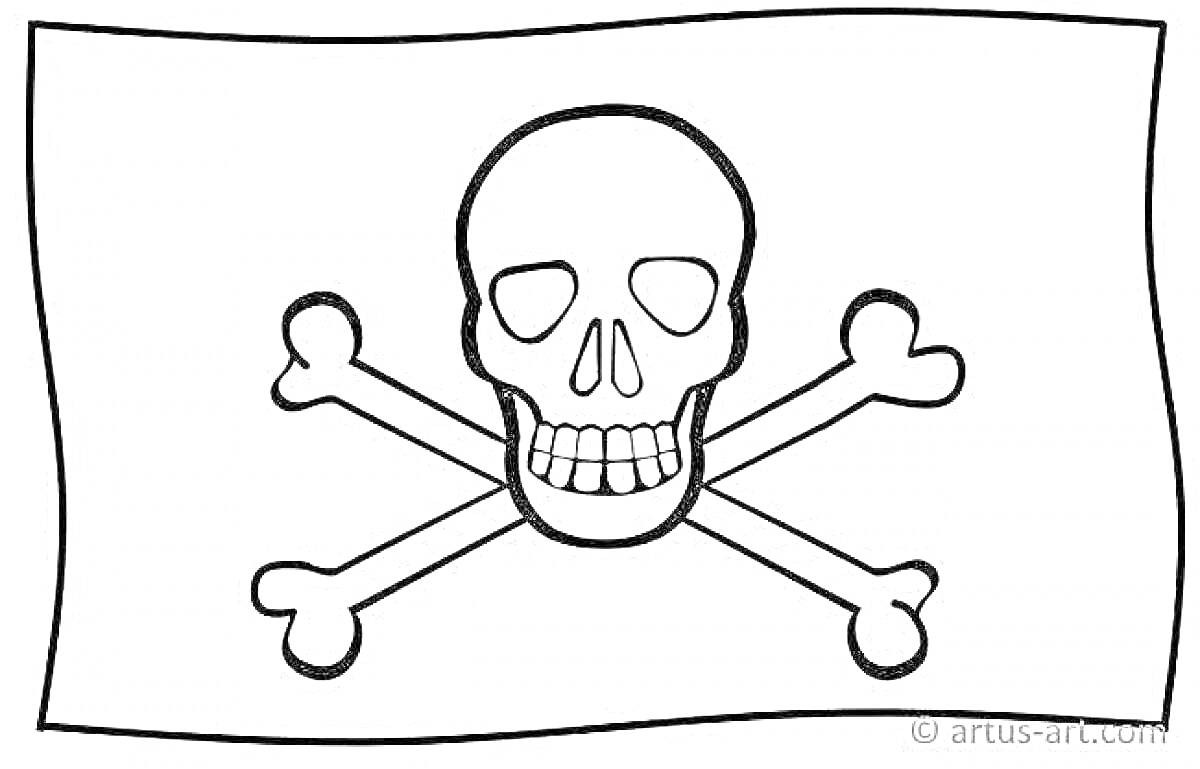 На раскраске изображено: Флаг, Череп, Кости, Скрещенные кости, Пираты, Художество, Символы