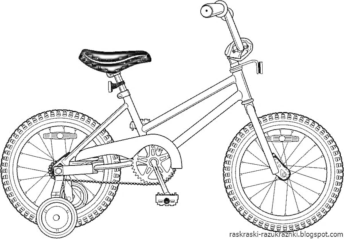 Раскраска Велосипед с дополнительными колесами для детей
