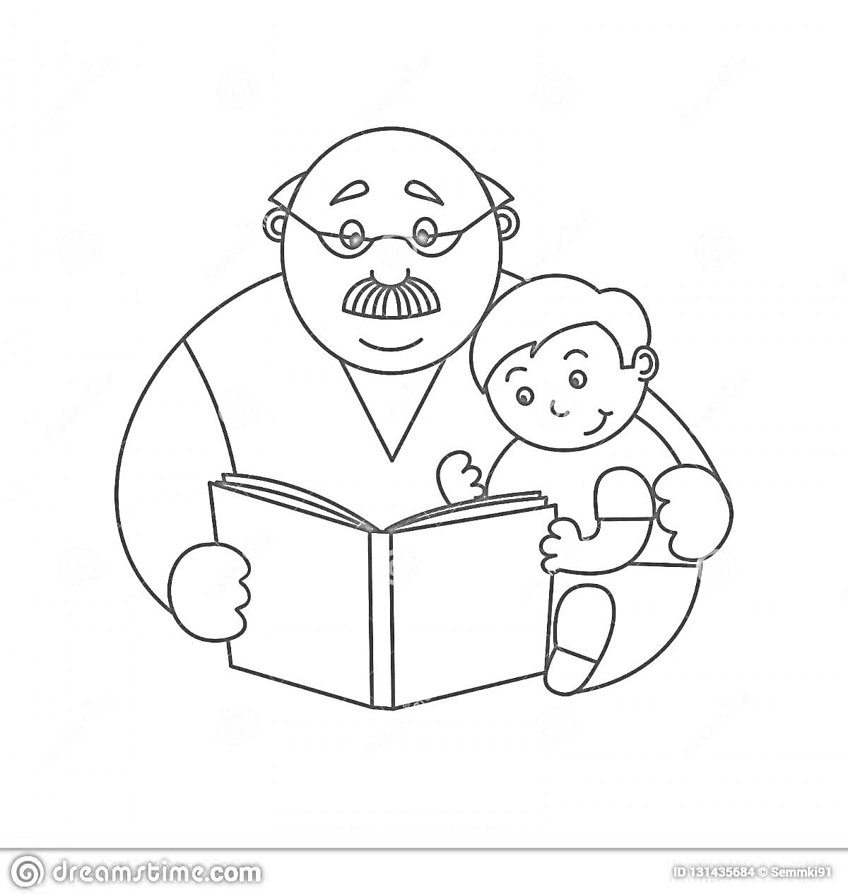 На раскраске изображено: Внучка, Книга, Чтение, Семья, Семейные ценности
