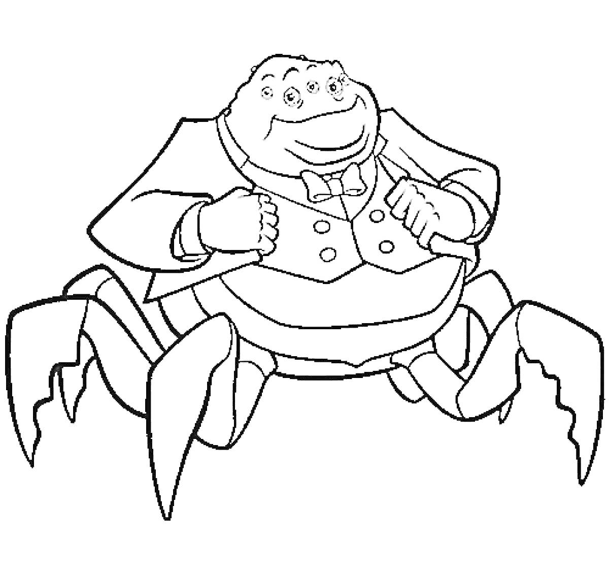 Человекоподобный монстр-паук в костюме с бантом и шестью лапами