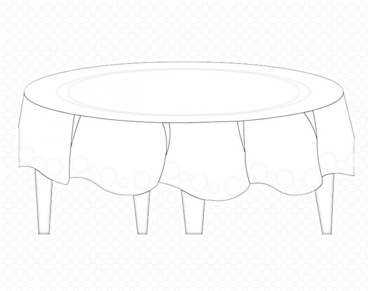 Стол с круглой скатертью без узоров