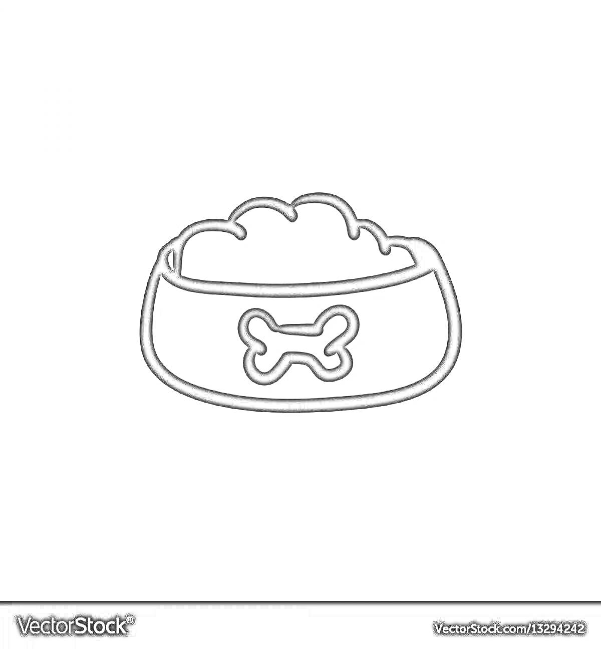 Раскраска Миска для собаки с косточкой и едой