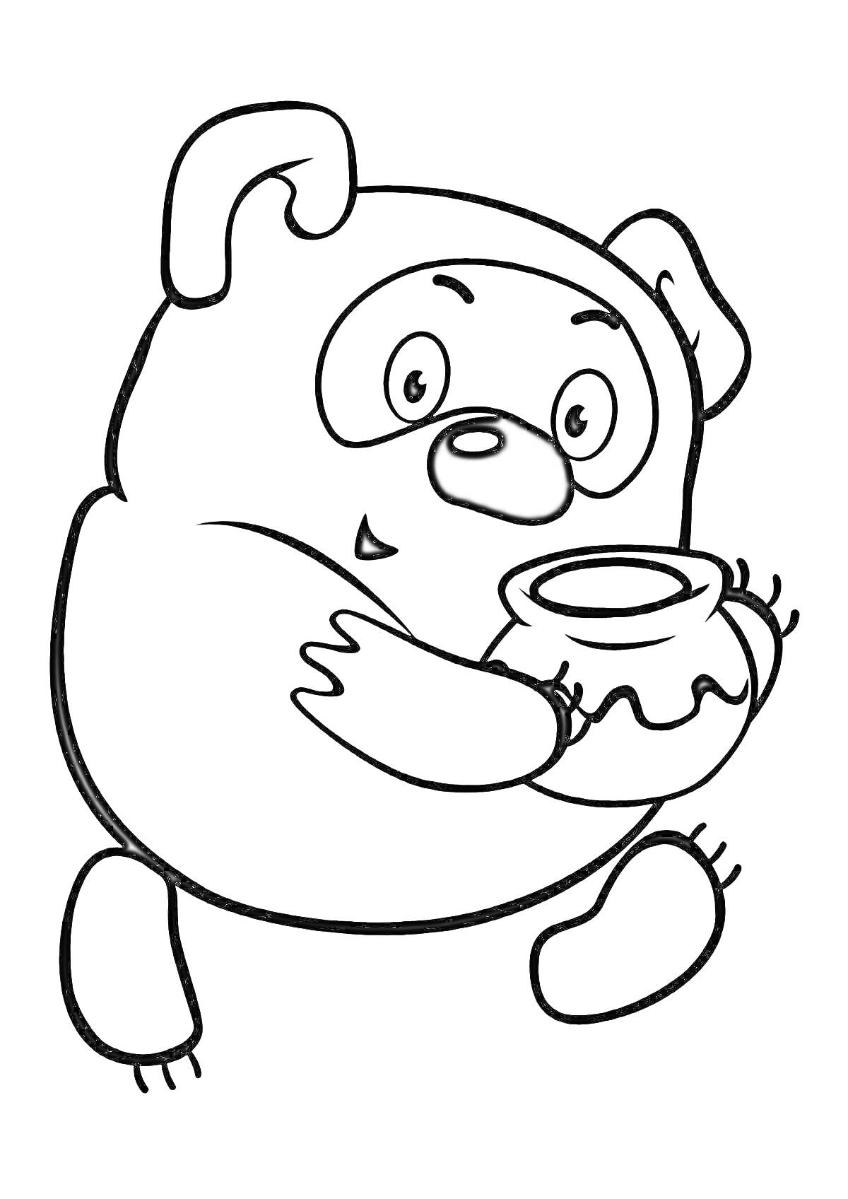 Раскраска Винни-Пух с горшочком мёда