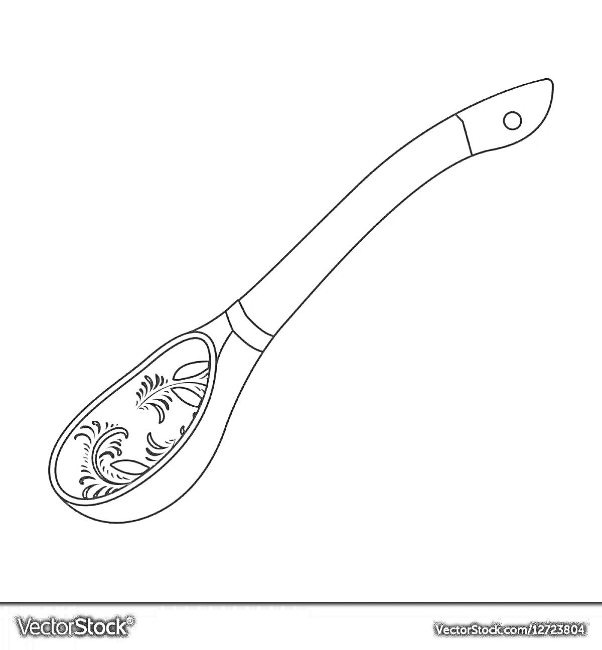 Раскраска Раскраска хохломская ложка с традиционным орнаментом, растительным узором на черенке и чашей ложки