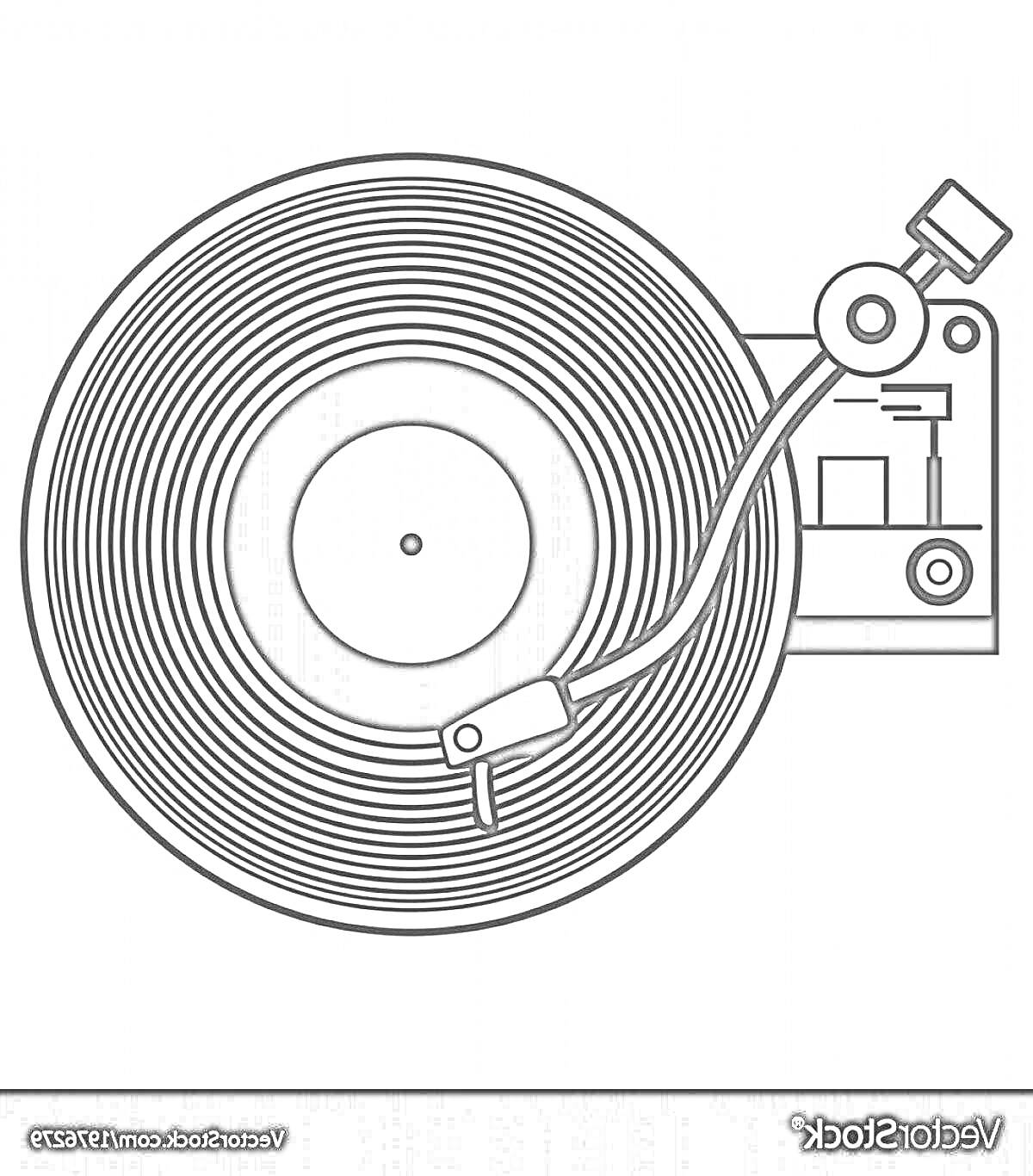Раскраска Виниловая пластинка на проигрывателе с тонармом