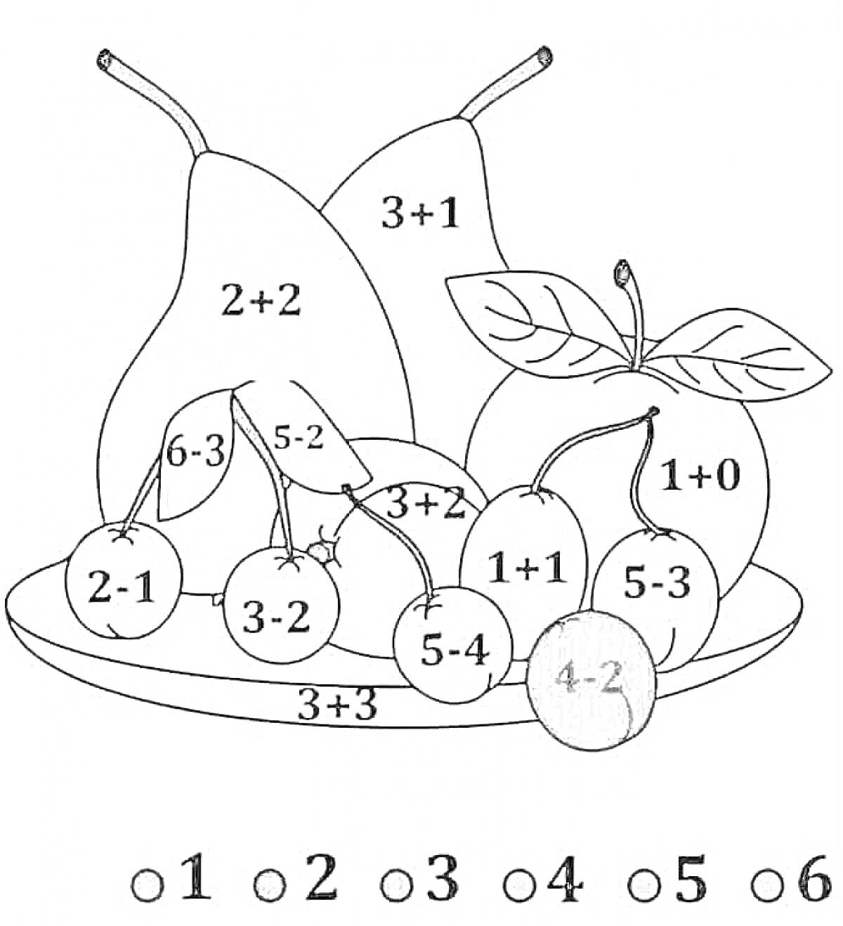 На раскраске изображено: Математика, Груши, Апельсин, Ягоды, Обучение, Счет, Фрукты