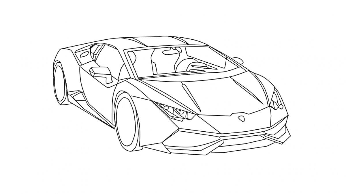 Раскраска Lamborghini Huracan с деталями кузова, колесами, фарами, дверьми и окнами