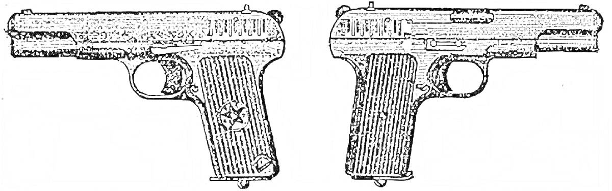 Раскраска Изображение двух пистолетов ТТ с деталями и элементами
