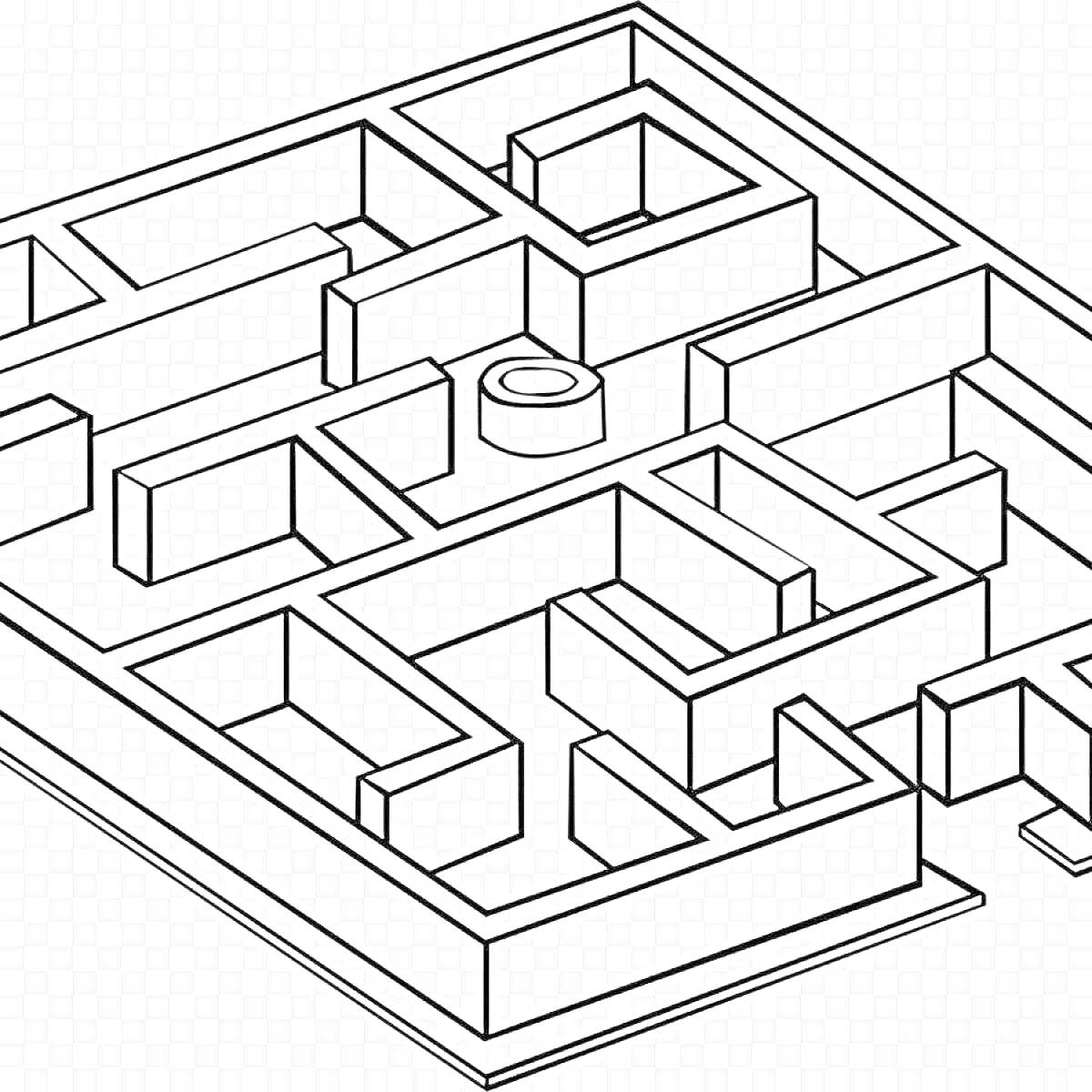 На раскраске изображено: Лабиринт, Прямоугольники, Квадраты, Комнаты, Линии, Геометрические фигуры