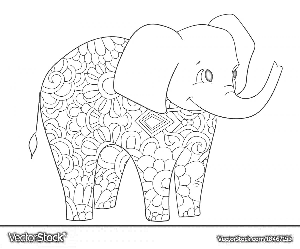 На раскраске изображено: Антистресс, Цветочный узор, Животные, Графика, Орнамент