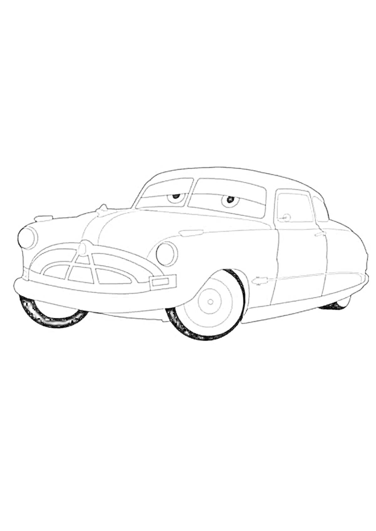Раскраска Черно-белая раскраска автомобиля в форме шерифа из мультфильма