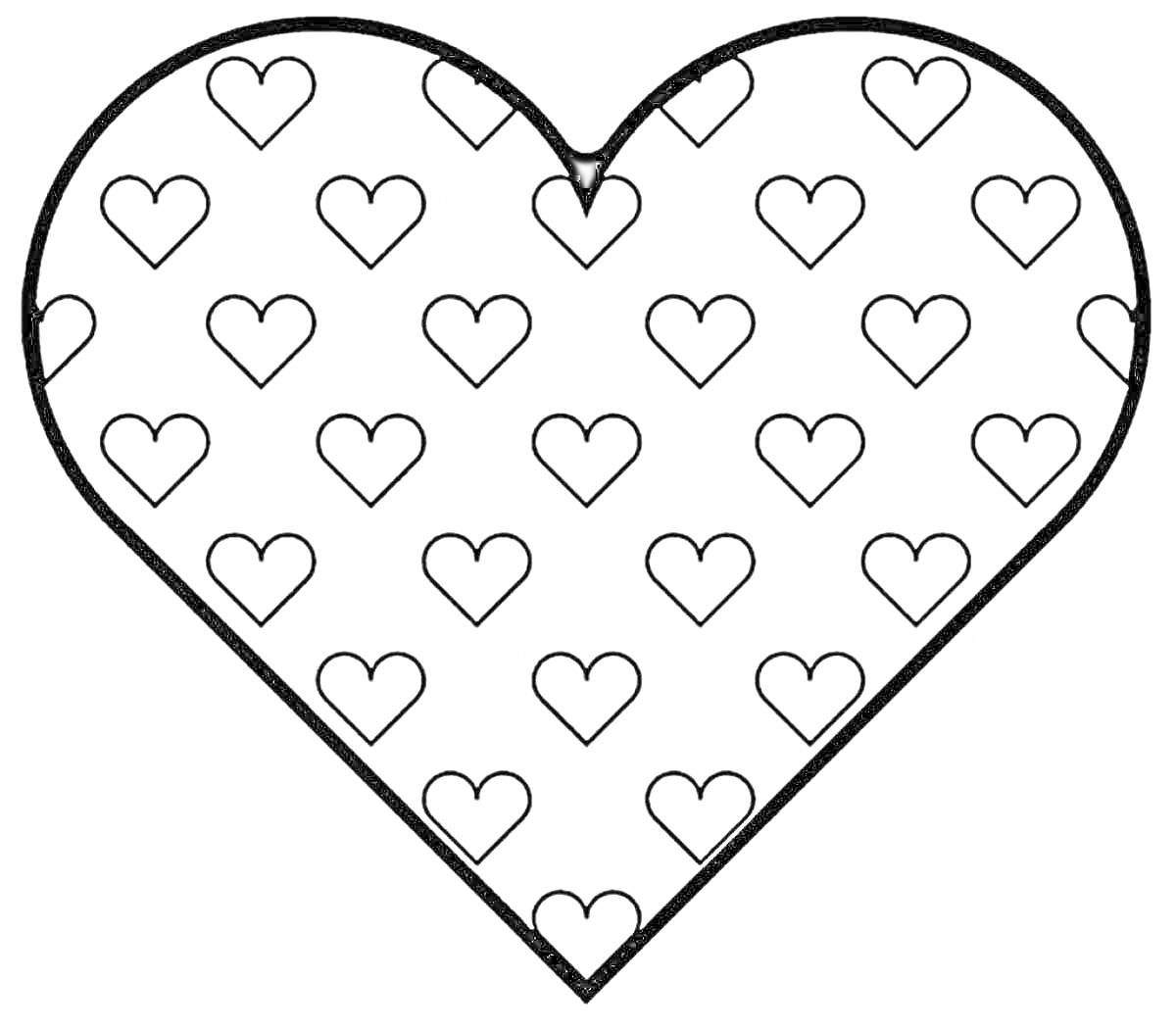 На раскраске изображено: Сердце, Маленькие сердечки, Контур, Любовь, Узор