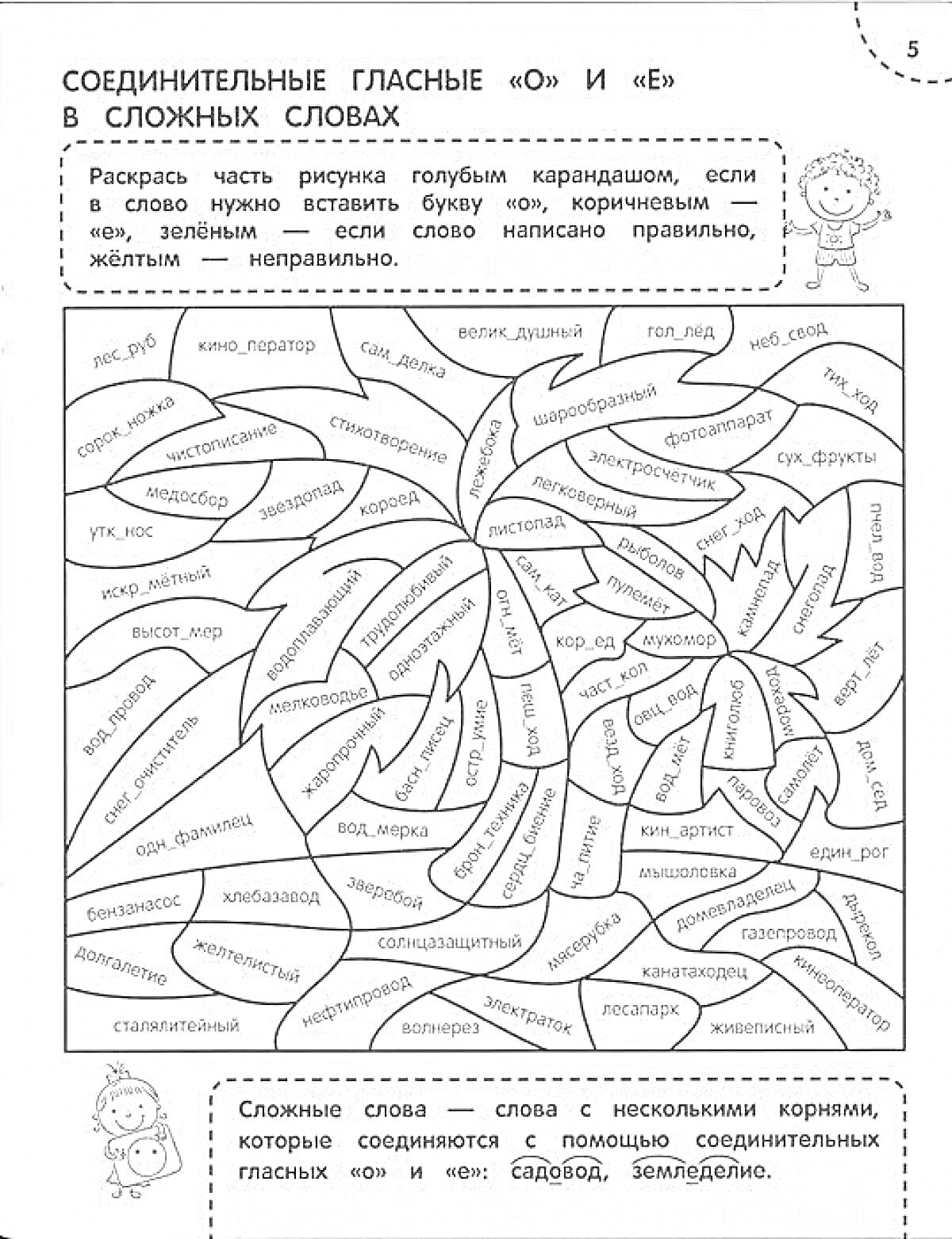 На раскраске изображено: Сложные слова, 1 класс, Орфография, Русский язык