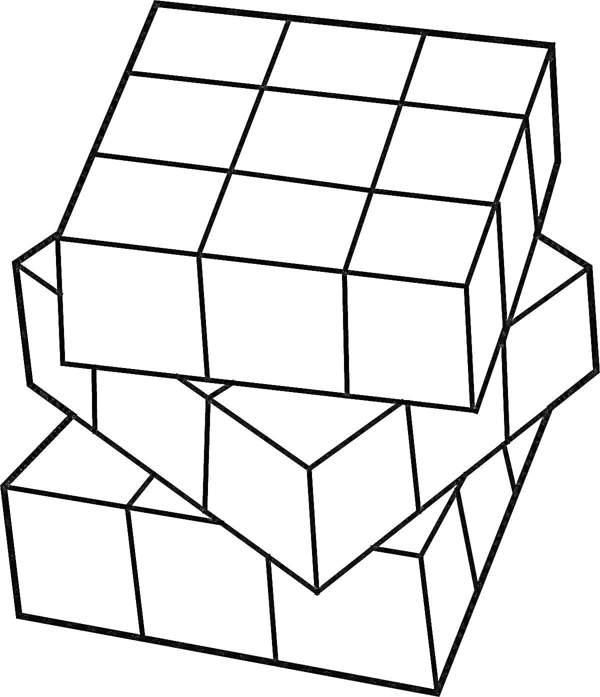 Раскраска Три куба в 3D с квадратной сеткой