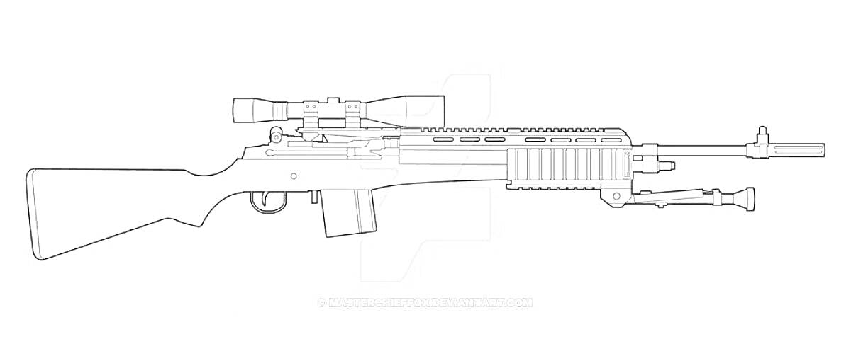 Раскраска Винтовка с прицелом и сошками