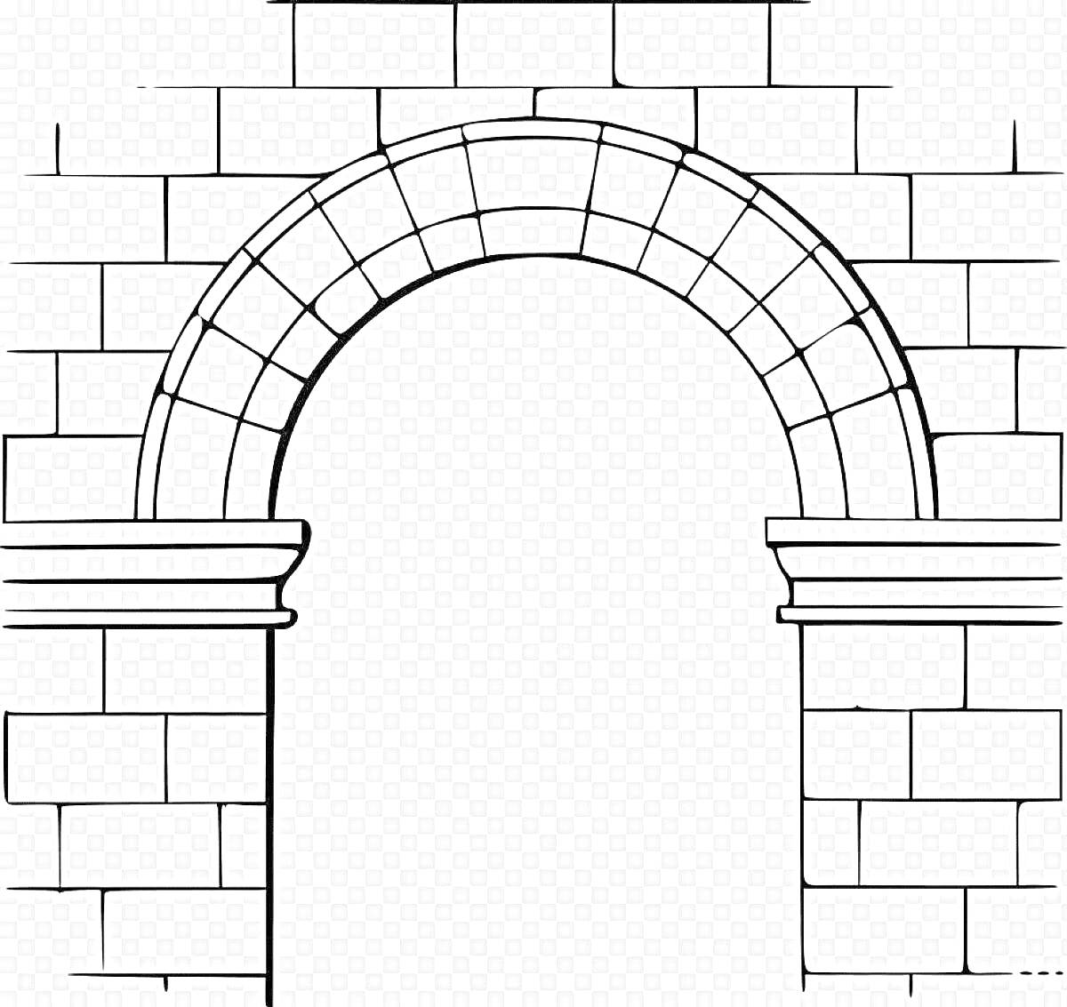 Раскраска Арка из кирпичей с колоннами