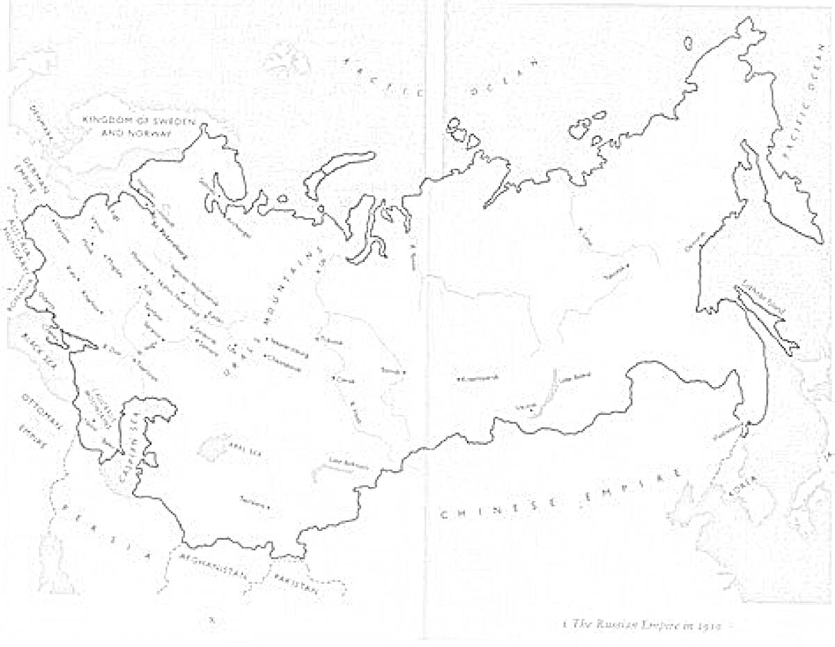 Раскраска Карта СССР с границами государств, реками и городами
