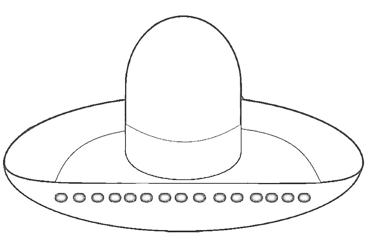 Раскраска шляпа-сомбреро с узором в виде точек на полях