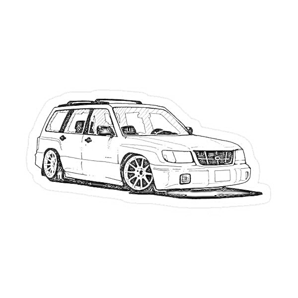 Раскраска Раскраска автомобиля Subaru Forester с детализацией кузова, колес и фар