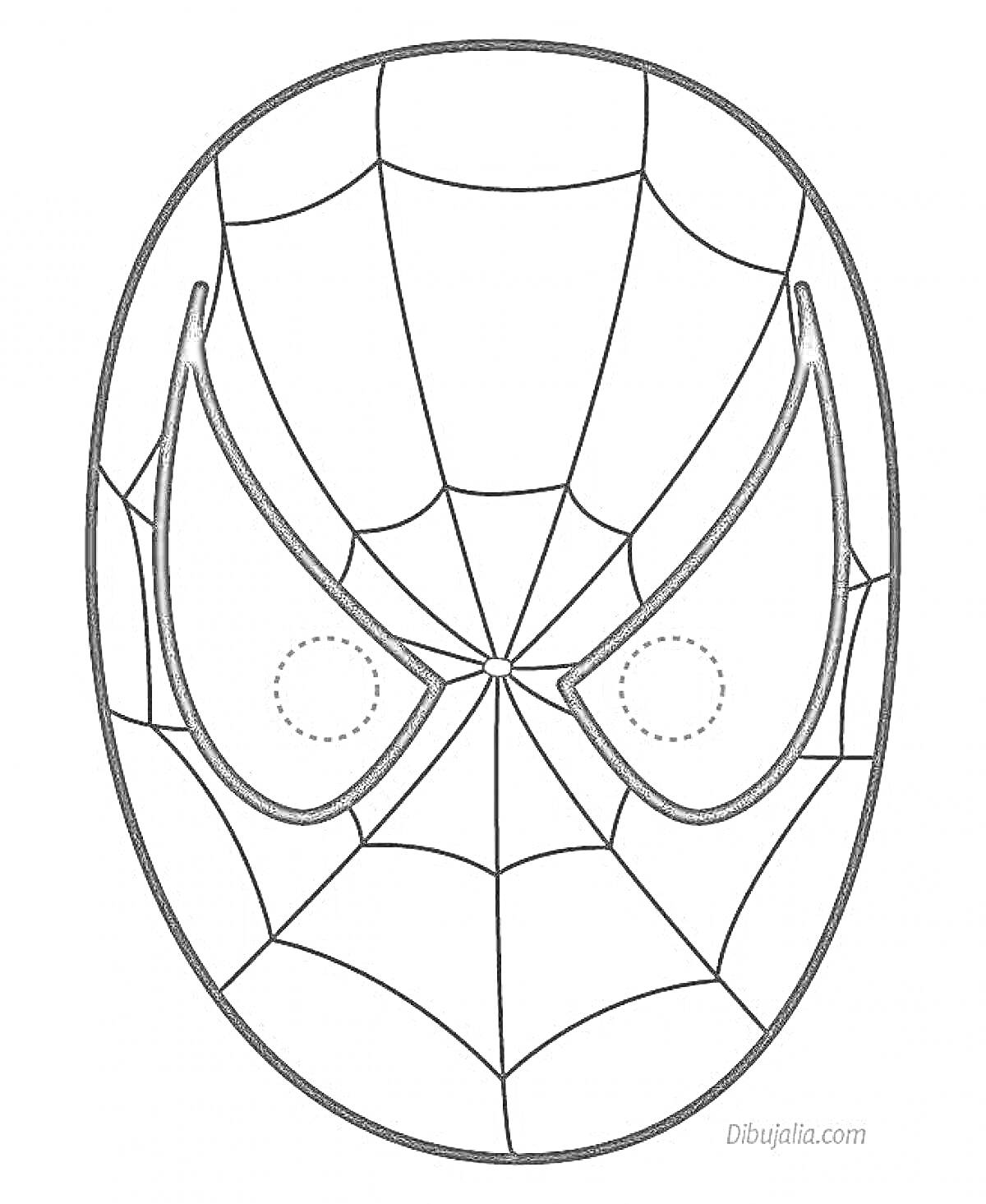 Раскраска Маска человека-паука с паутиной и больших глаз