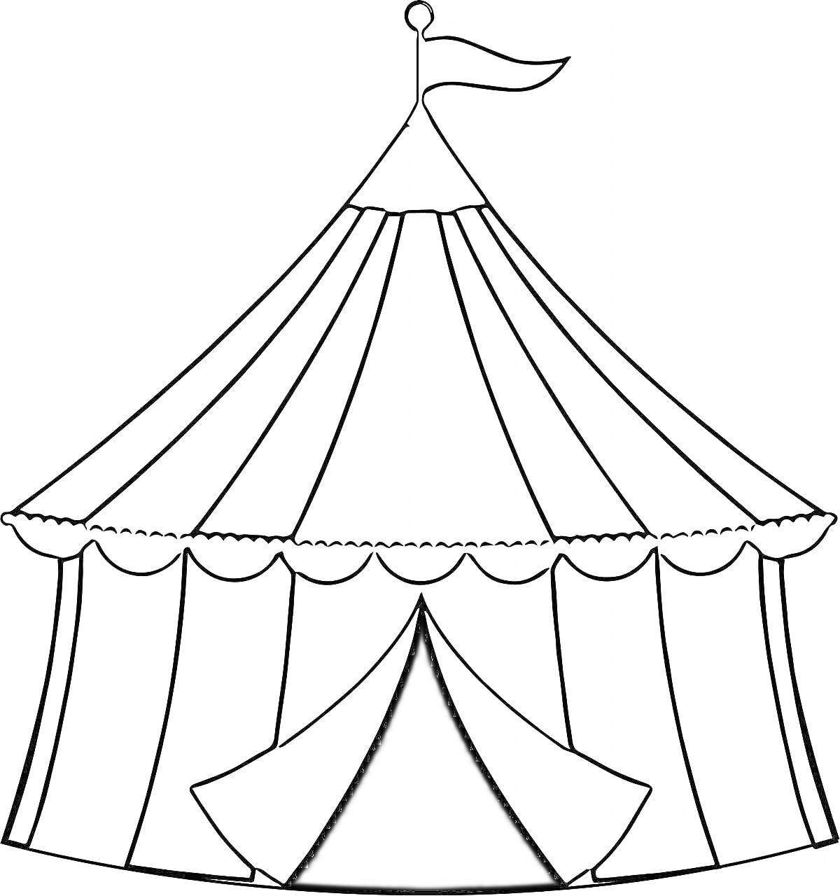 Раскраска Цирковой шатер с флагом и открытым входом