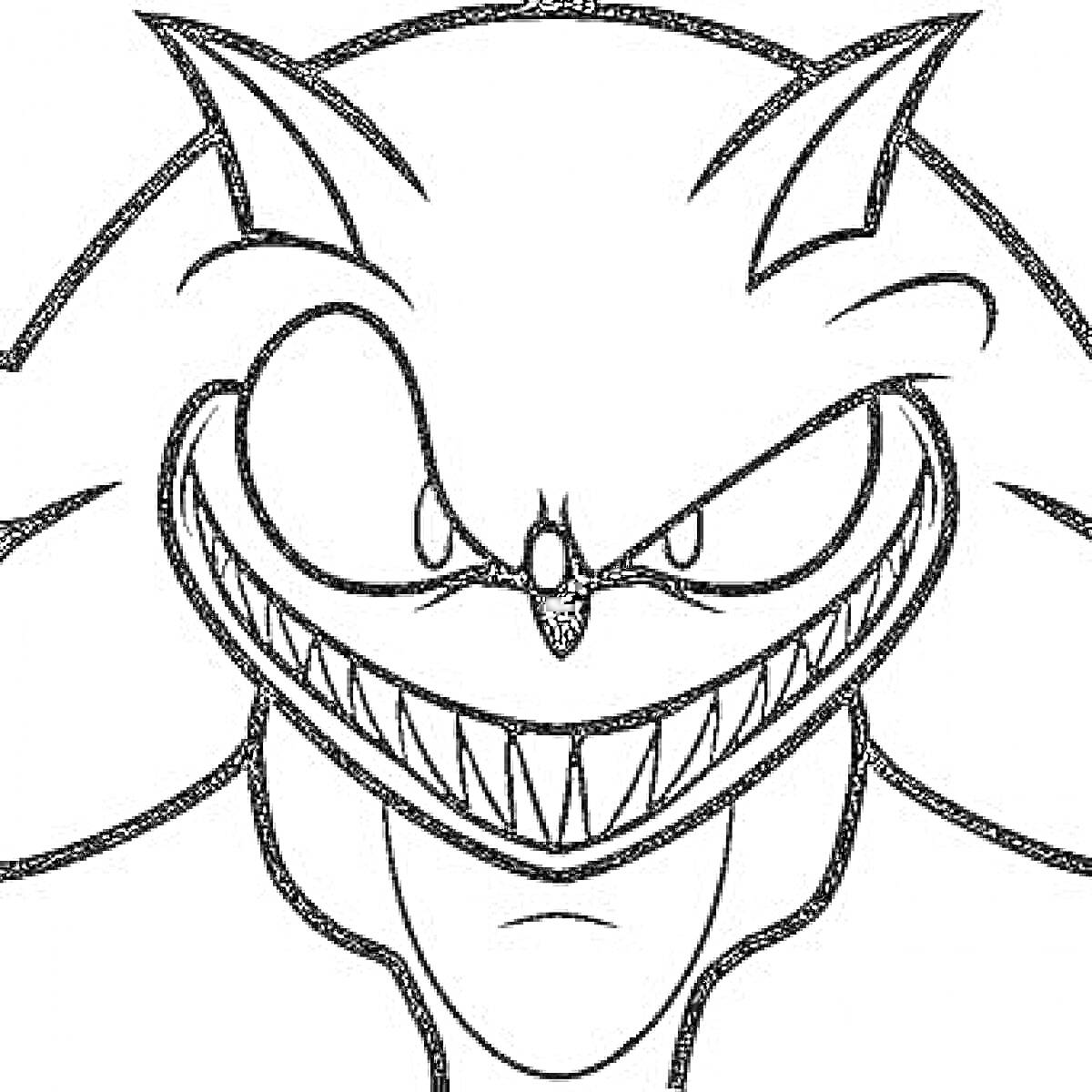 Sonic.exe с оскаленными зубами и зловещей улыбкой