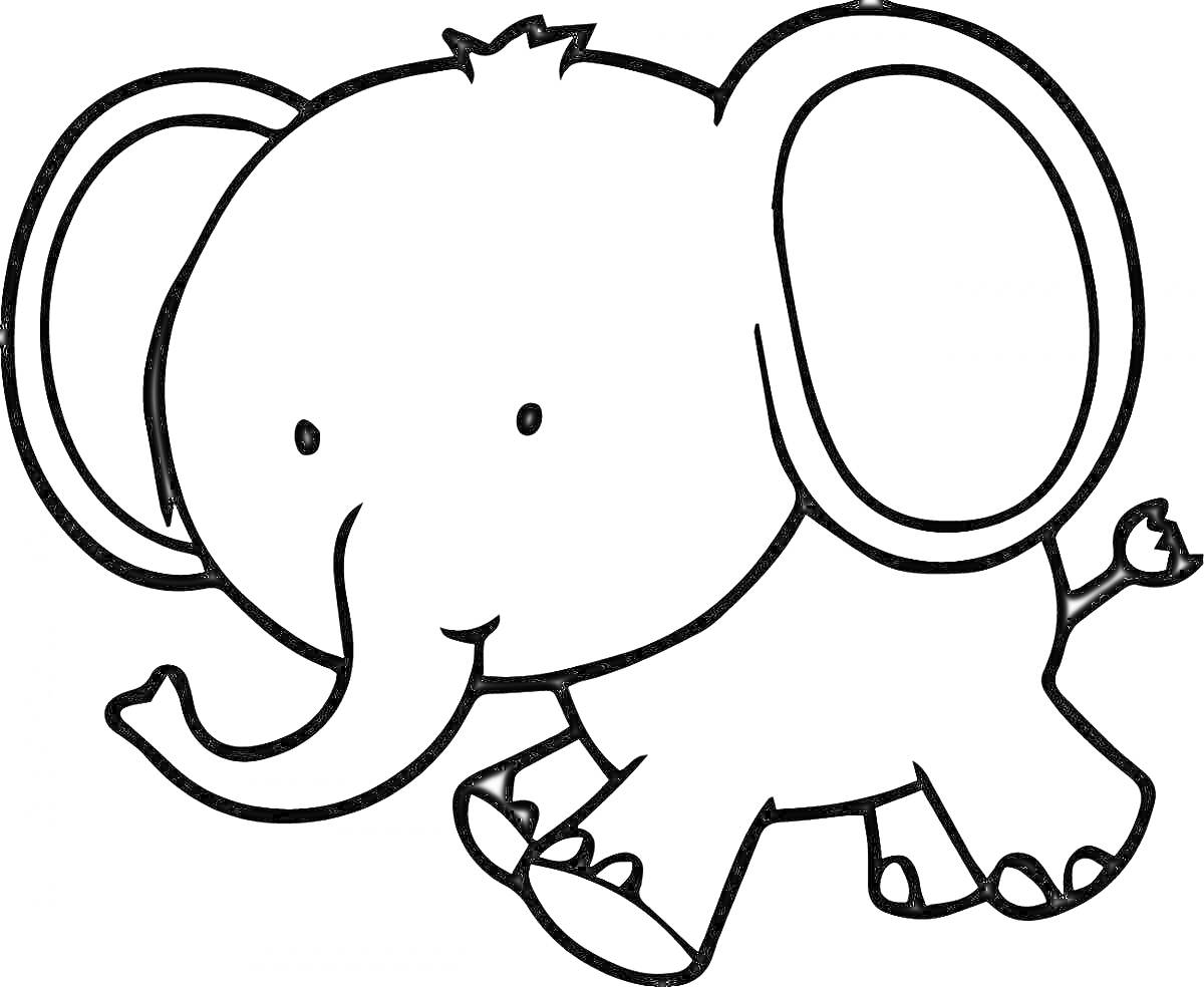 Раскраска слоник, уши, хобот, хвост, лапы